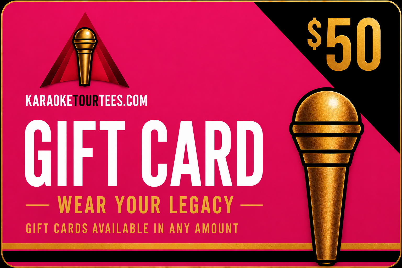 KaraokeTourTees pink gift card, available in any amount